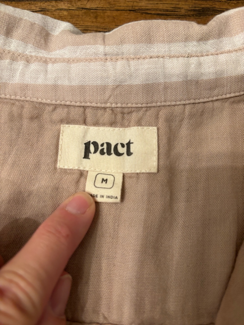 Pact Organic Cotton Shirt Dress Beige Pink Stripe Medium Relaxed Coastal Tunic - Picture 5 of 14